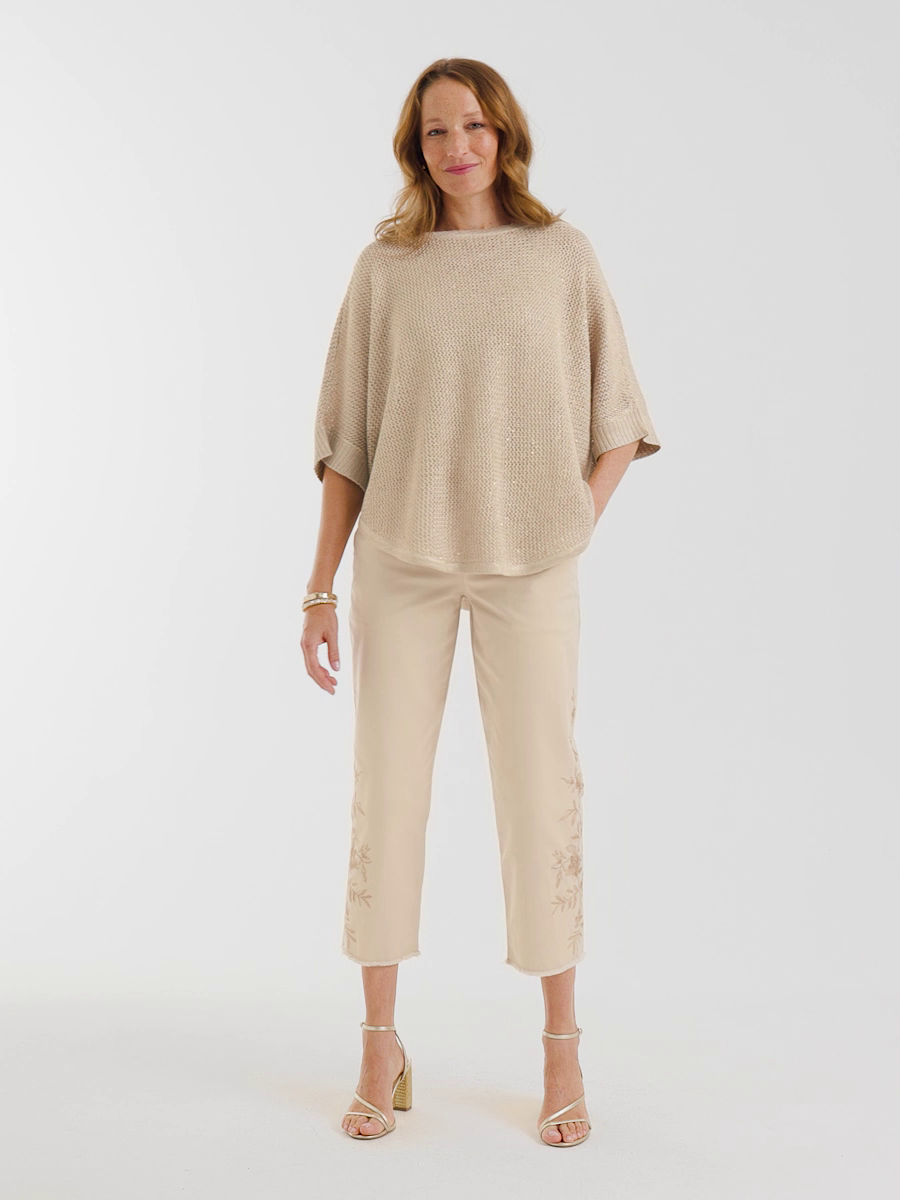 Sequin Boatneck Rounded Hem Poncho