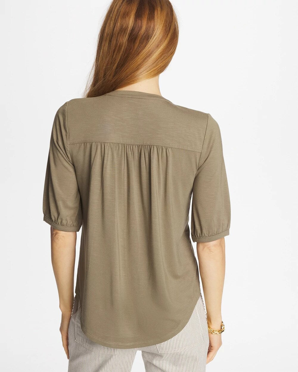 Shirred Elbow Sleeve Tee