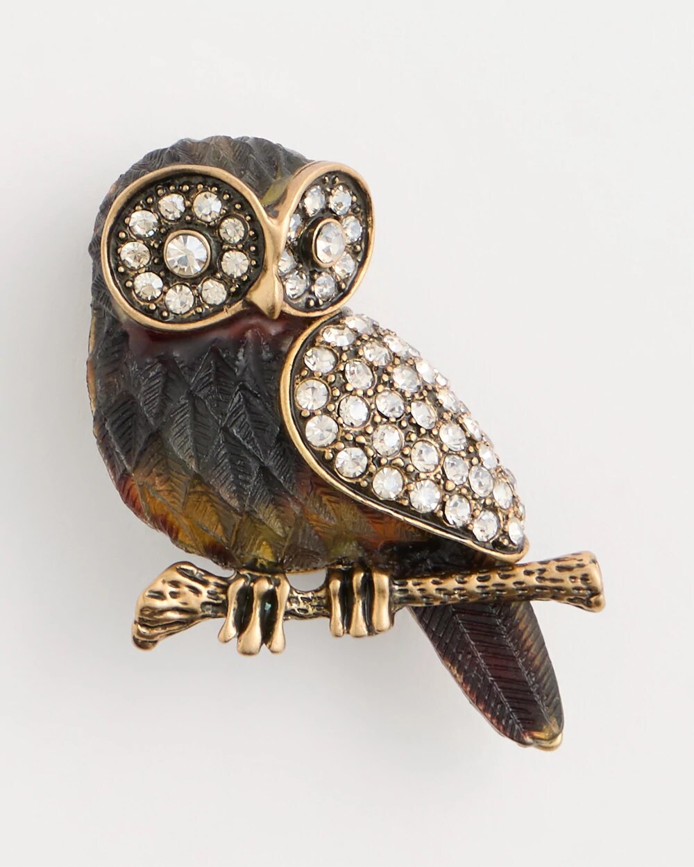Faux Diamond Owl Brooch
