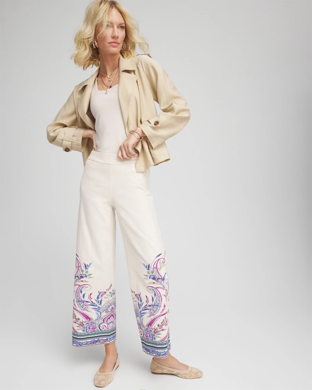 Brigitte Paisley Wide-Leg Cropped Pants