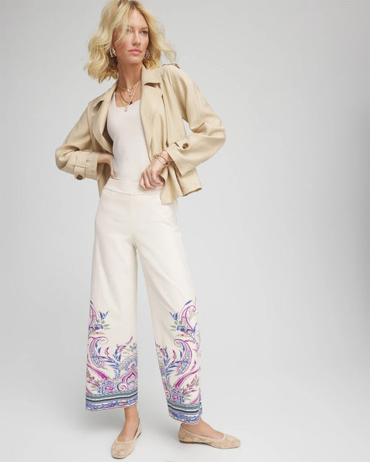 Brigitte Paisley Wide-Leg Cropped Pants