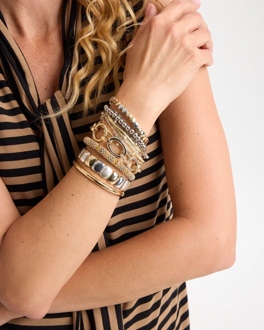Mixed Metal Textured Toggle Bracelet