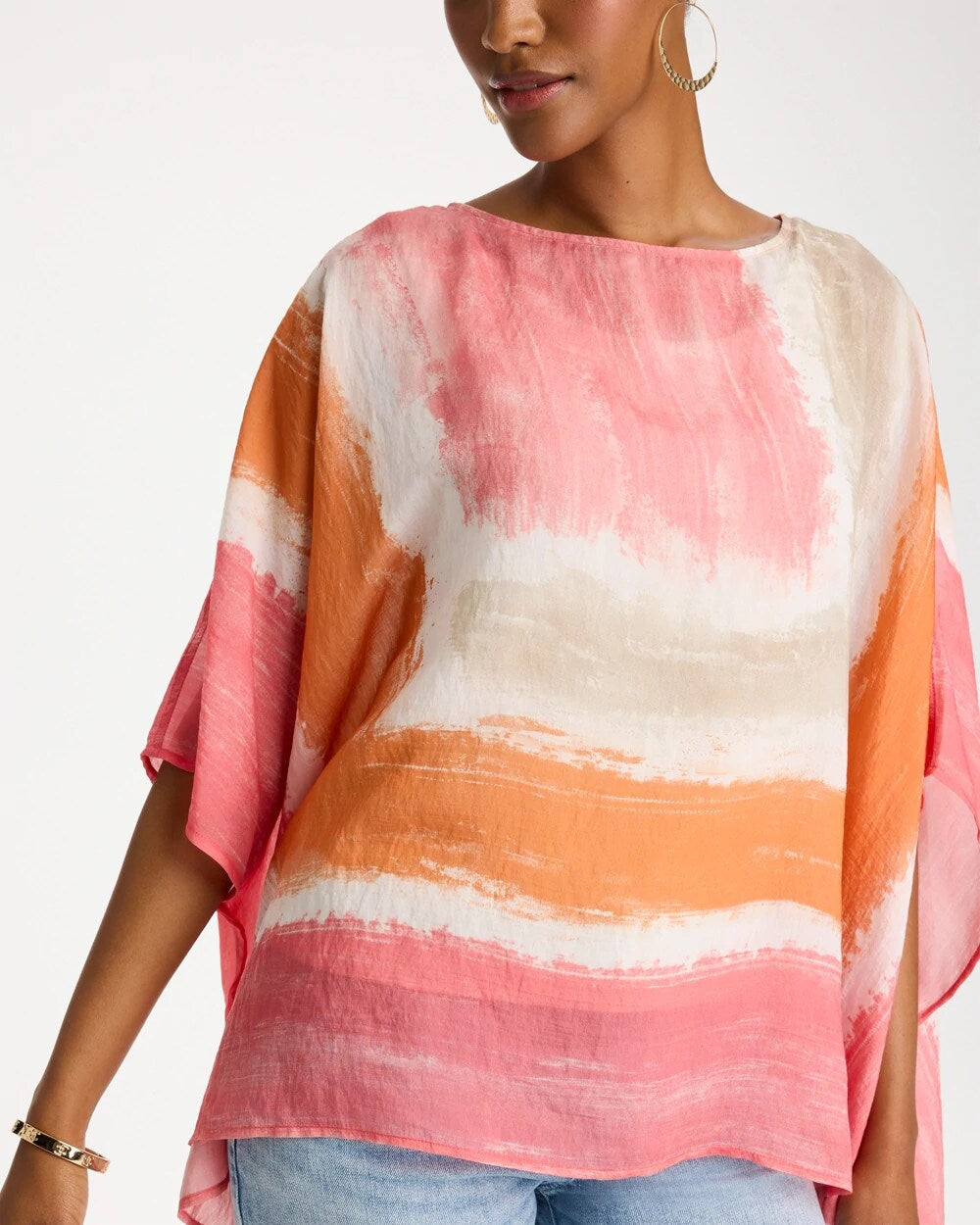Color-Blocked Border Poncho