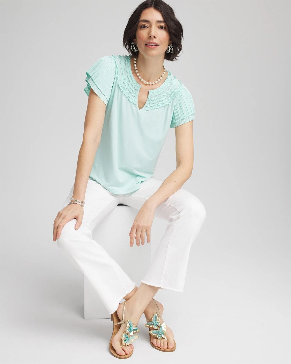 Touch of Cool Layered Pleated Flutter Tee