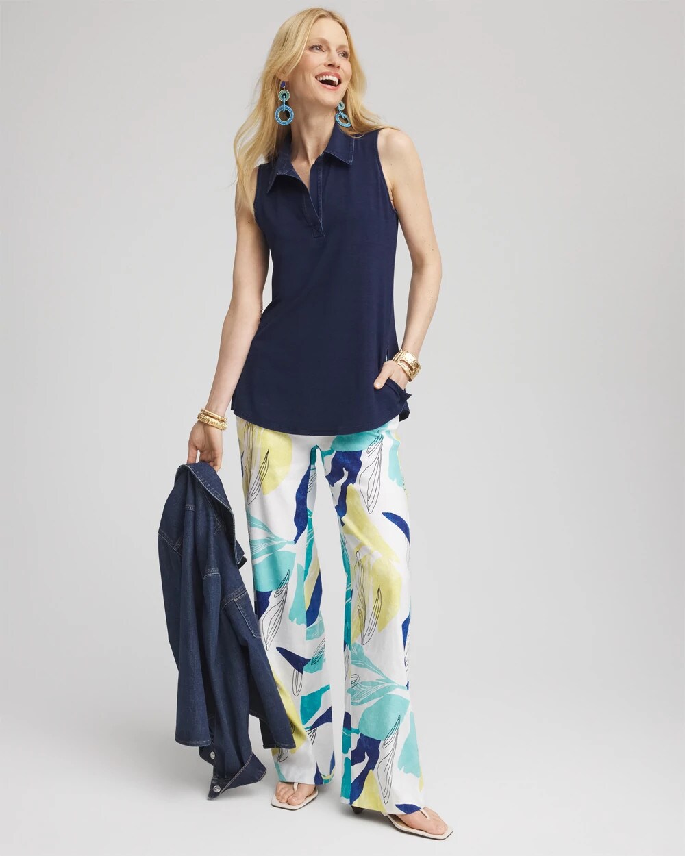 Denim Sleeveless Collared Tunic
