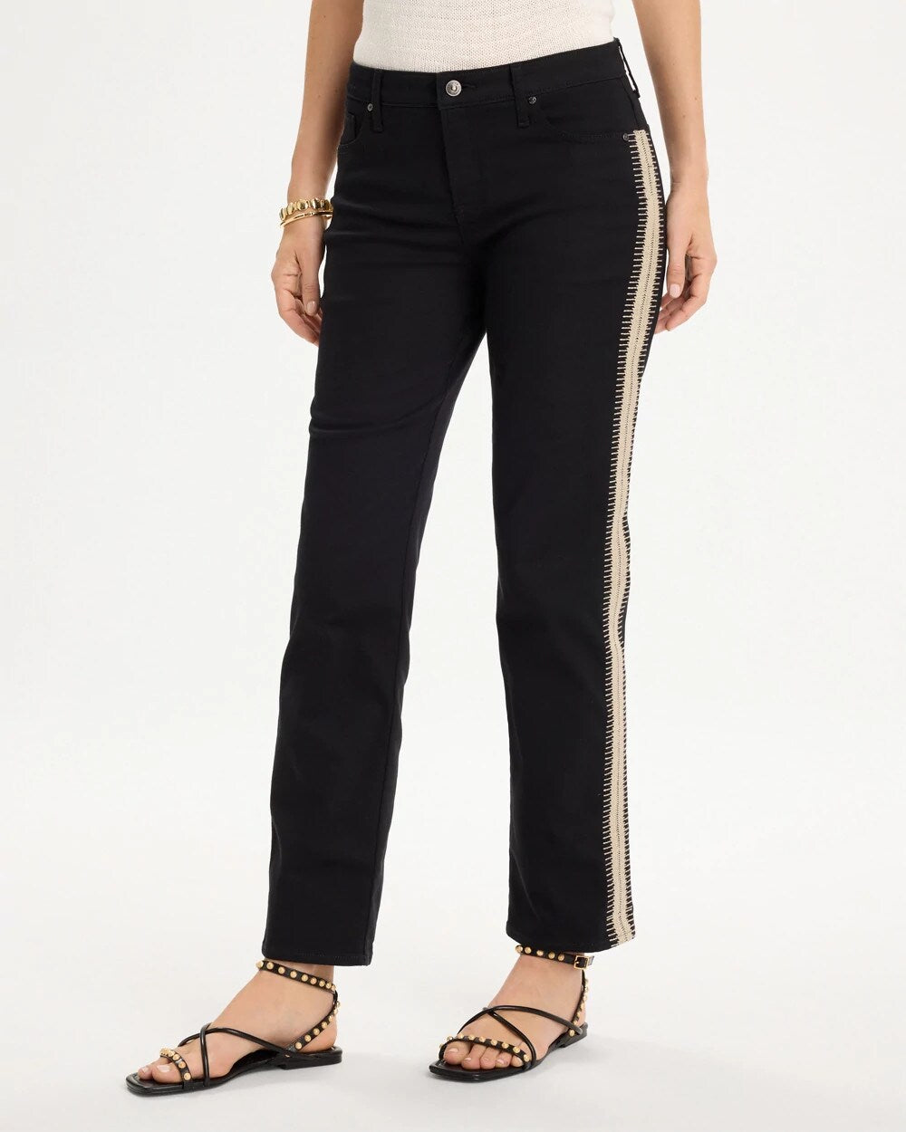 Girlfriend Seam Detail Straight Ankle Jeans