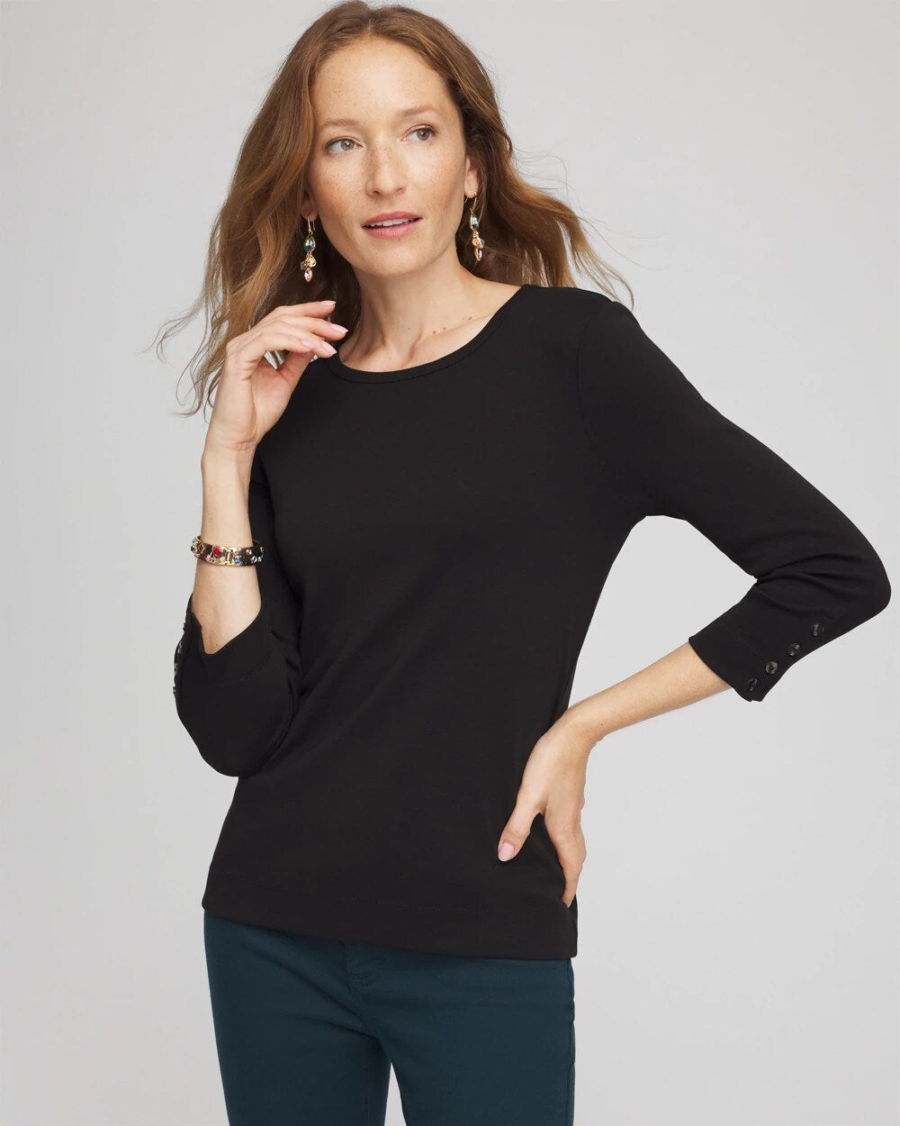 Pima Cotton Crewneck Button Tee