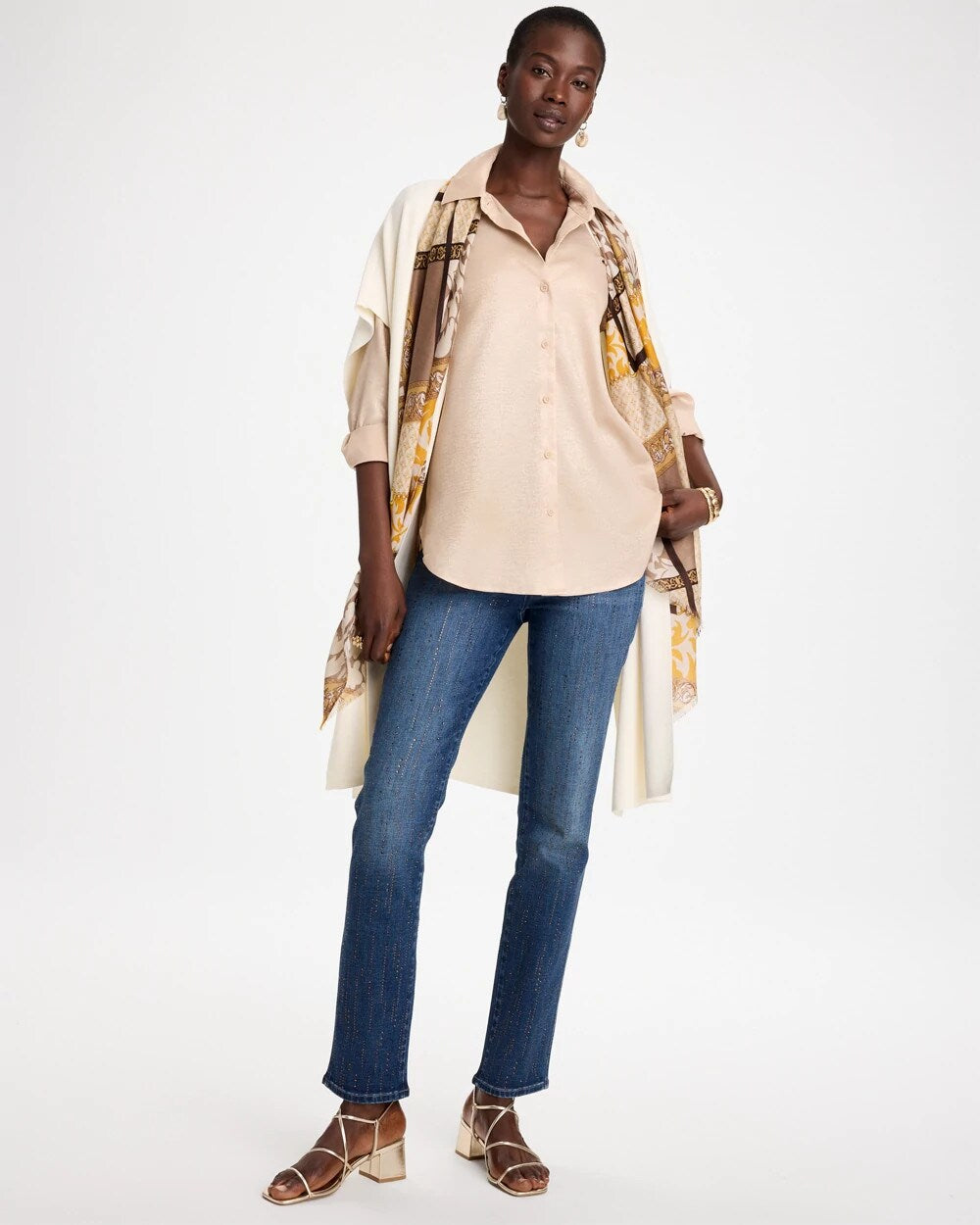 Chiffon Collared Long-Sleeve Tunic