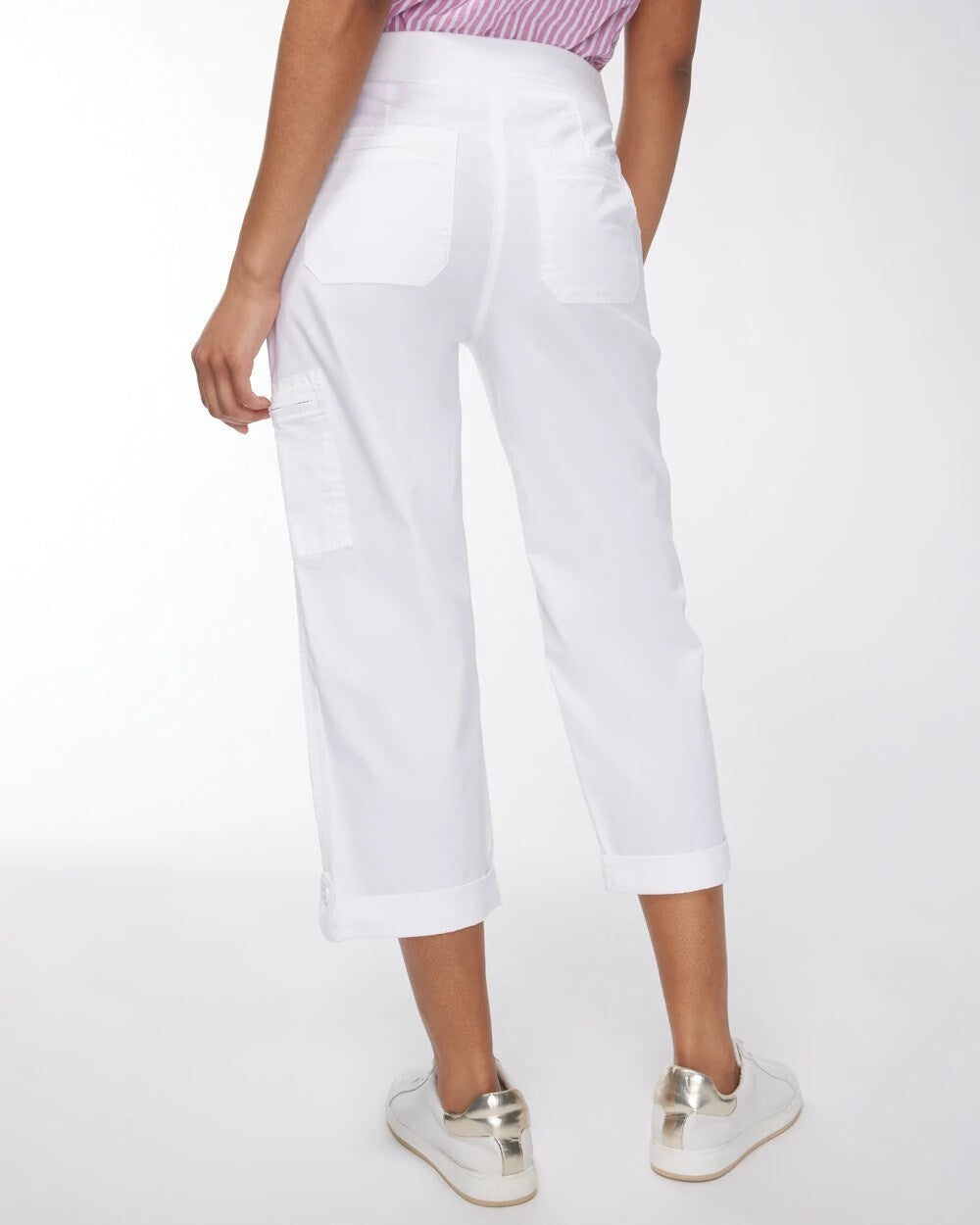 Alabaster Poplin Cropped Roll Tab Pants
