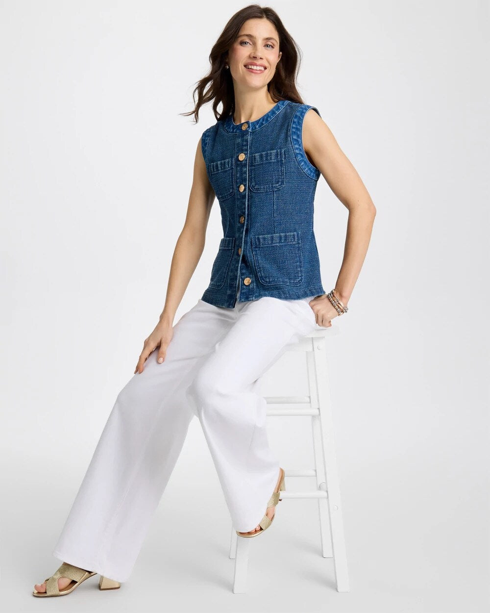Tweed Mixed Denim Vest
