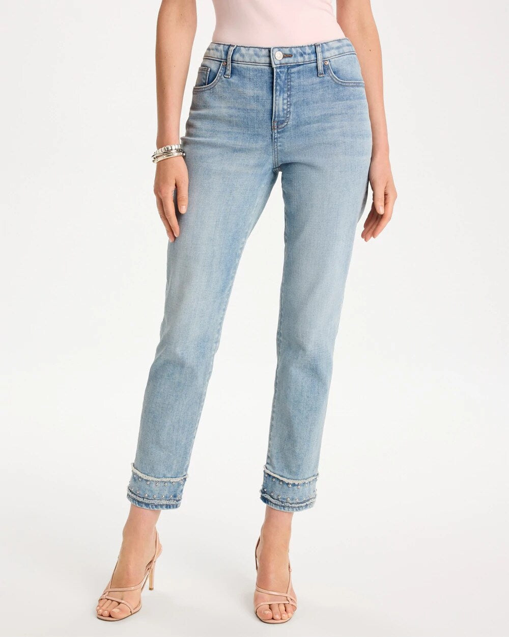Girlfriend Slim Fray Hem Stud Ankle Jeans
