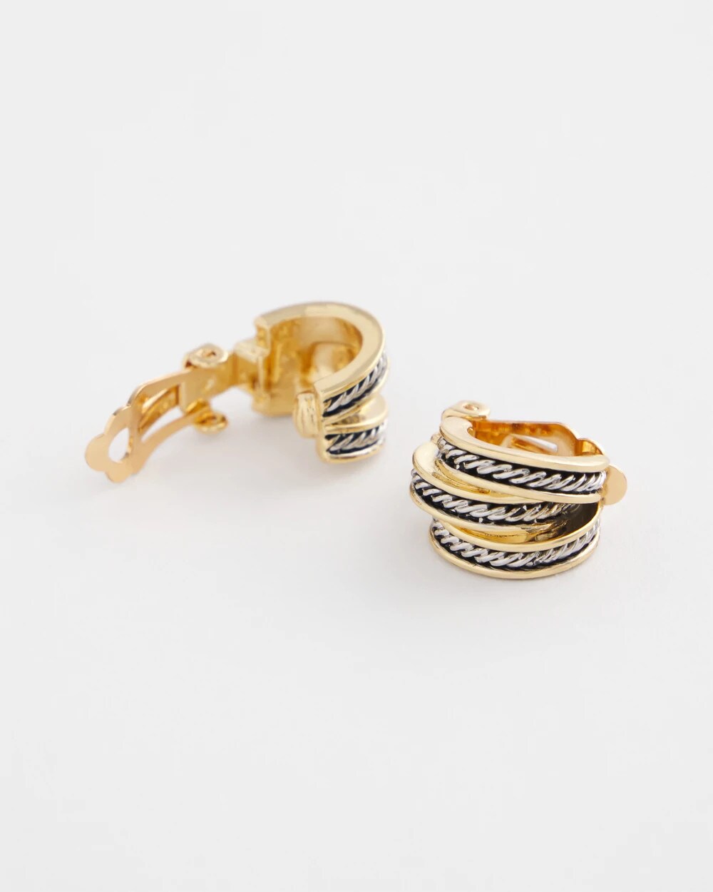 No Droop Mixed-Metal Clip-On Hoop Earrings