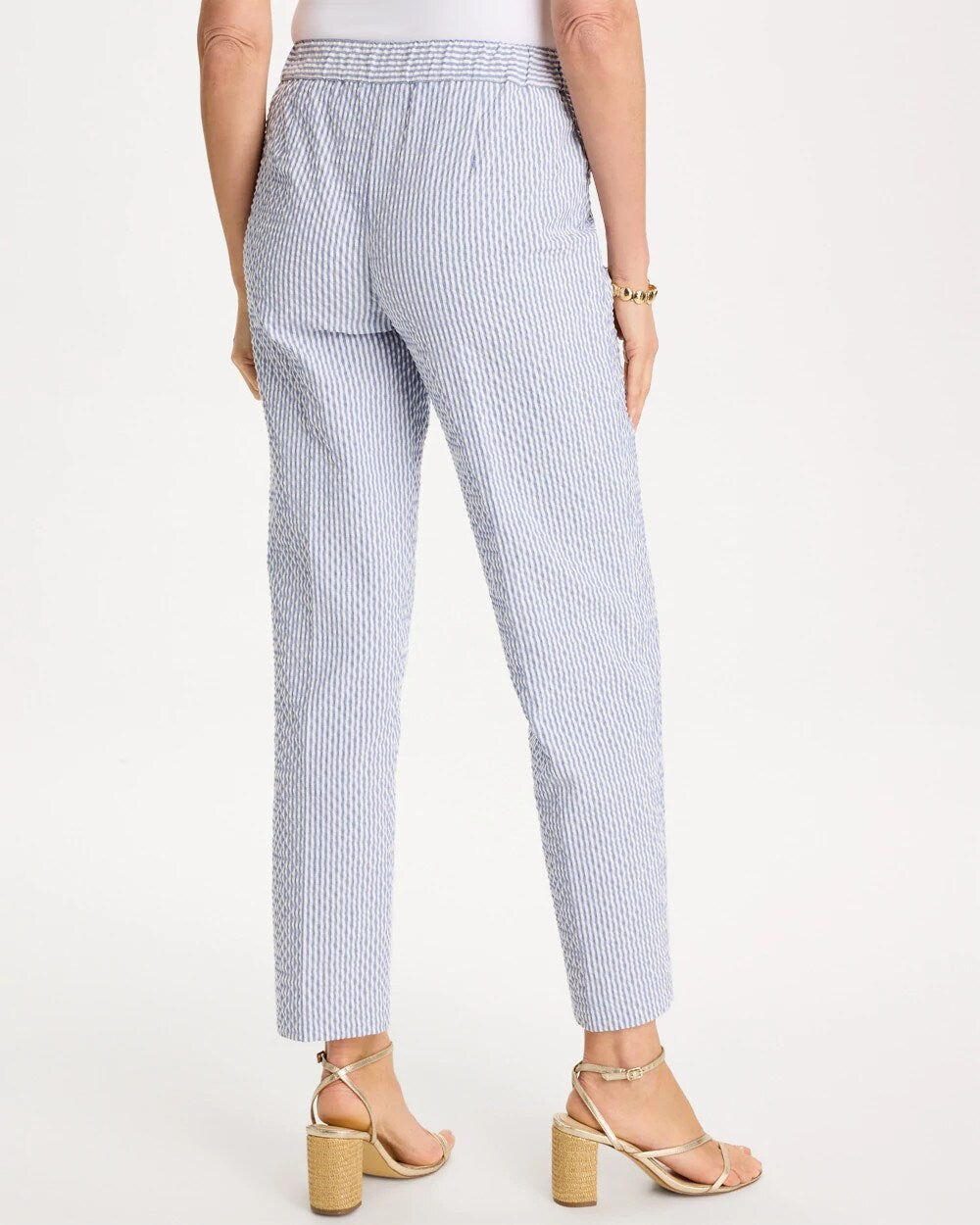 Striped Seersucker Straight Ankle Pants