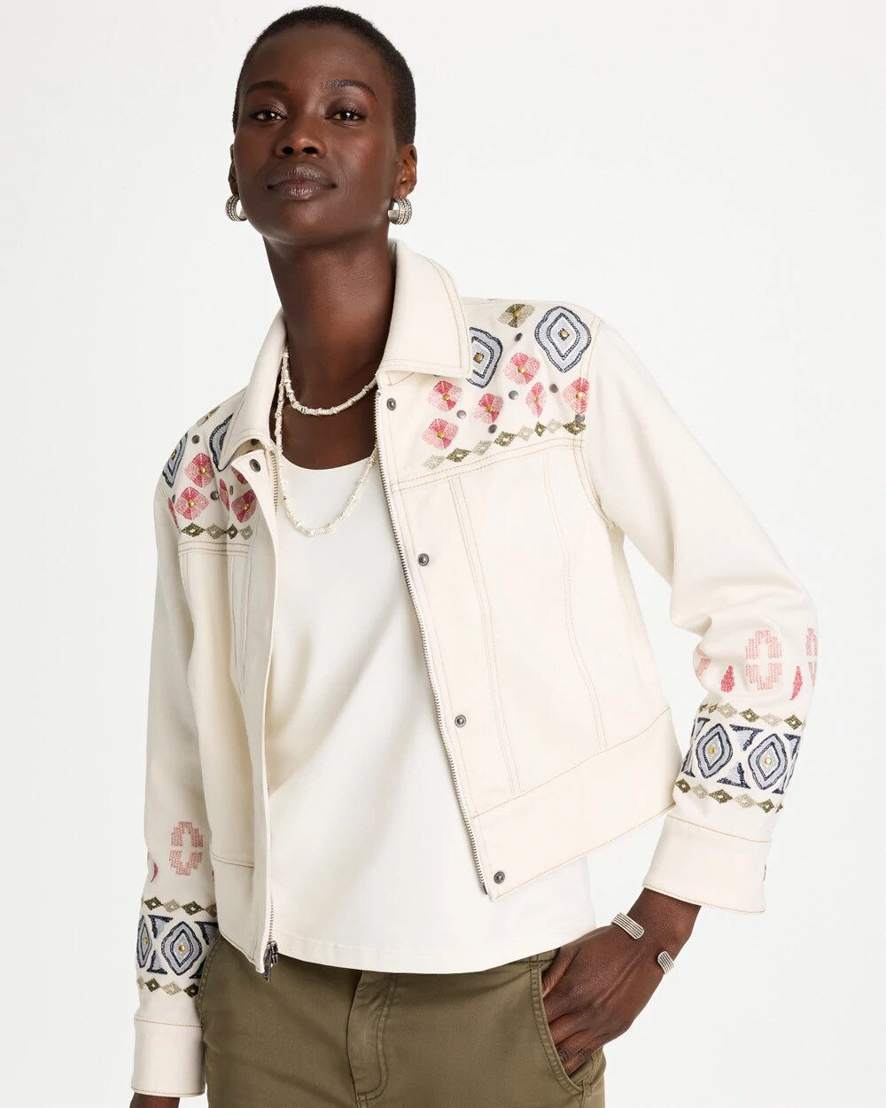 Cropped Embroidered Denim Jacket