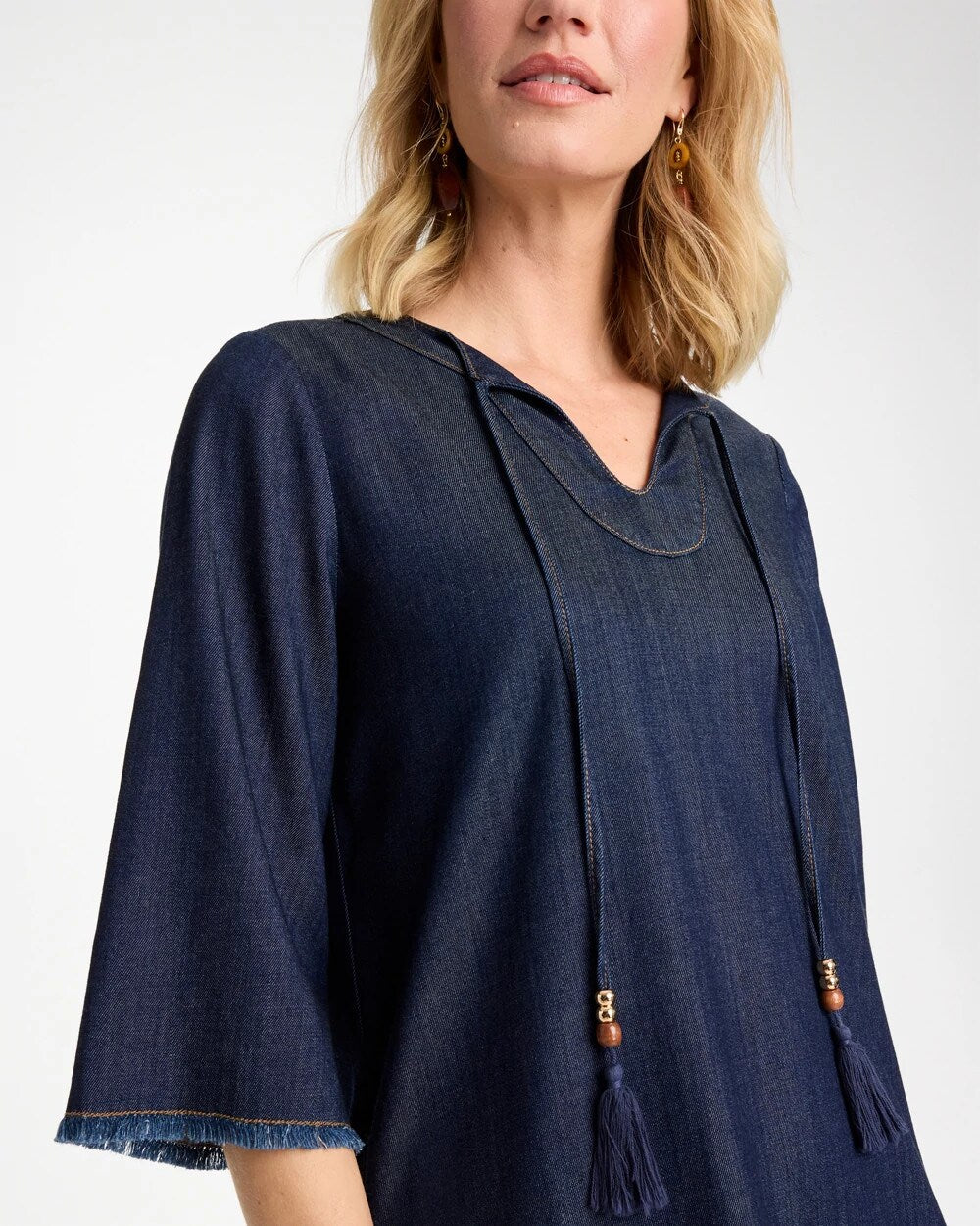 Denim Frayed Knee-Length Dress