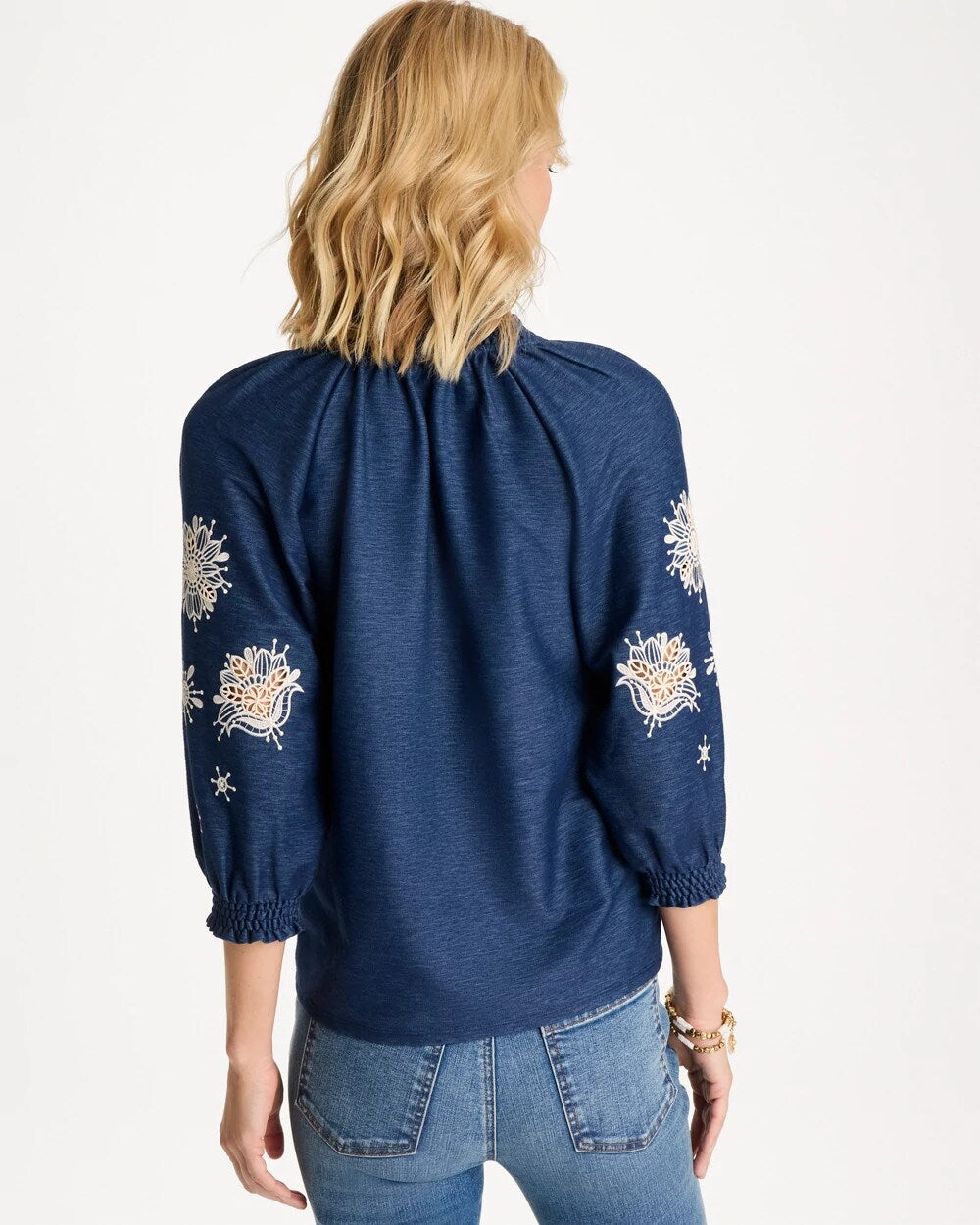 Embroidered Denim Henley Tee