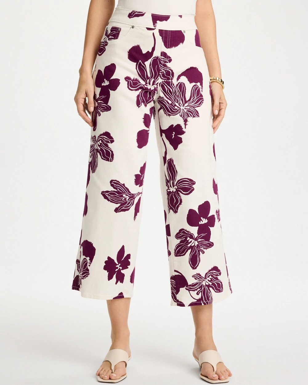 Girlfriend Pull-On Printed Wide Crop Jeans
