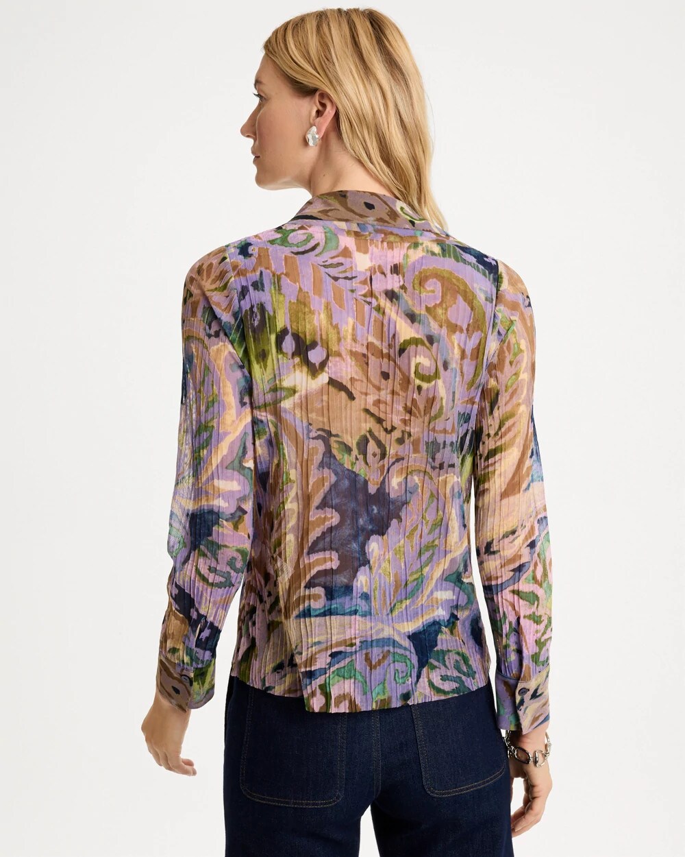 Paisley Semi-Sheer Crinkle Mesh Top
