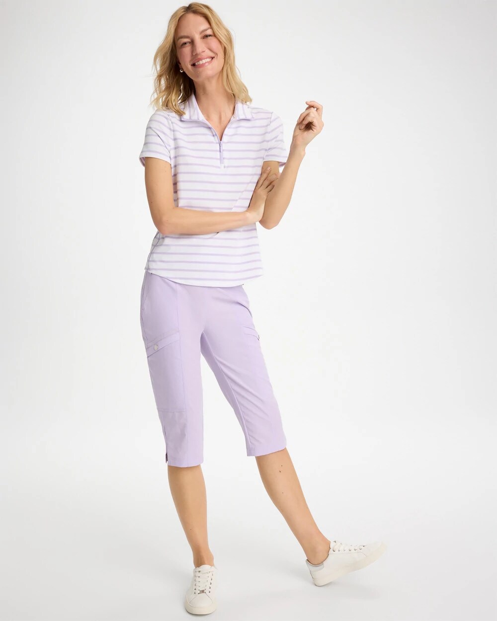 Zenergy UPF Striped Half Zip Polo