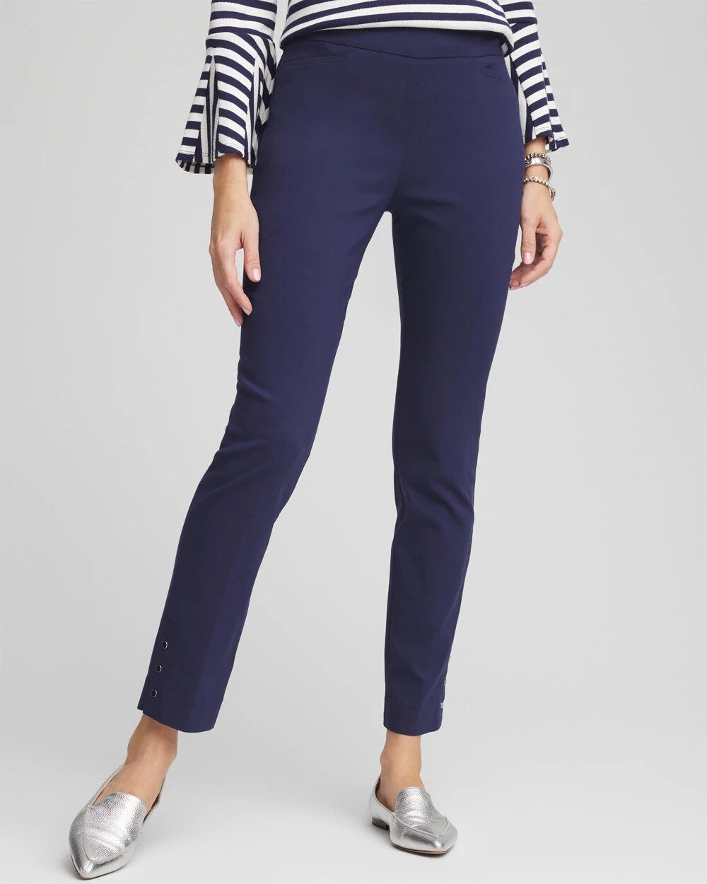Brigitte Pull-On Slim Rivet Ankle Pants
