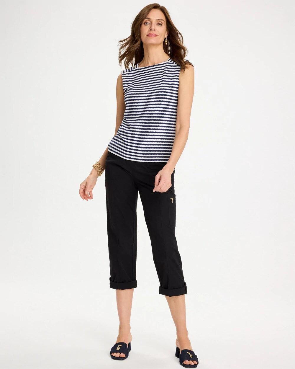 Poplin Cropped Roll Tab Pants