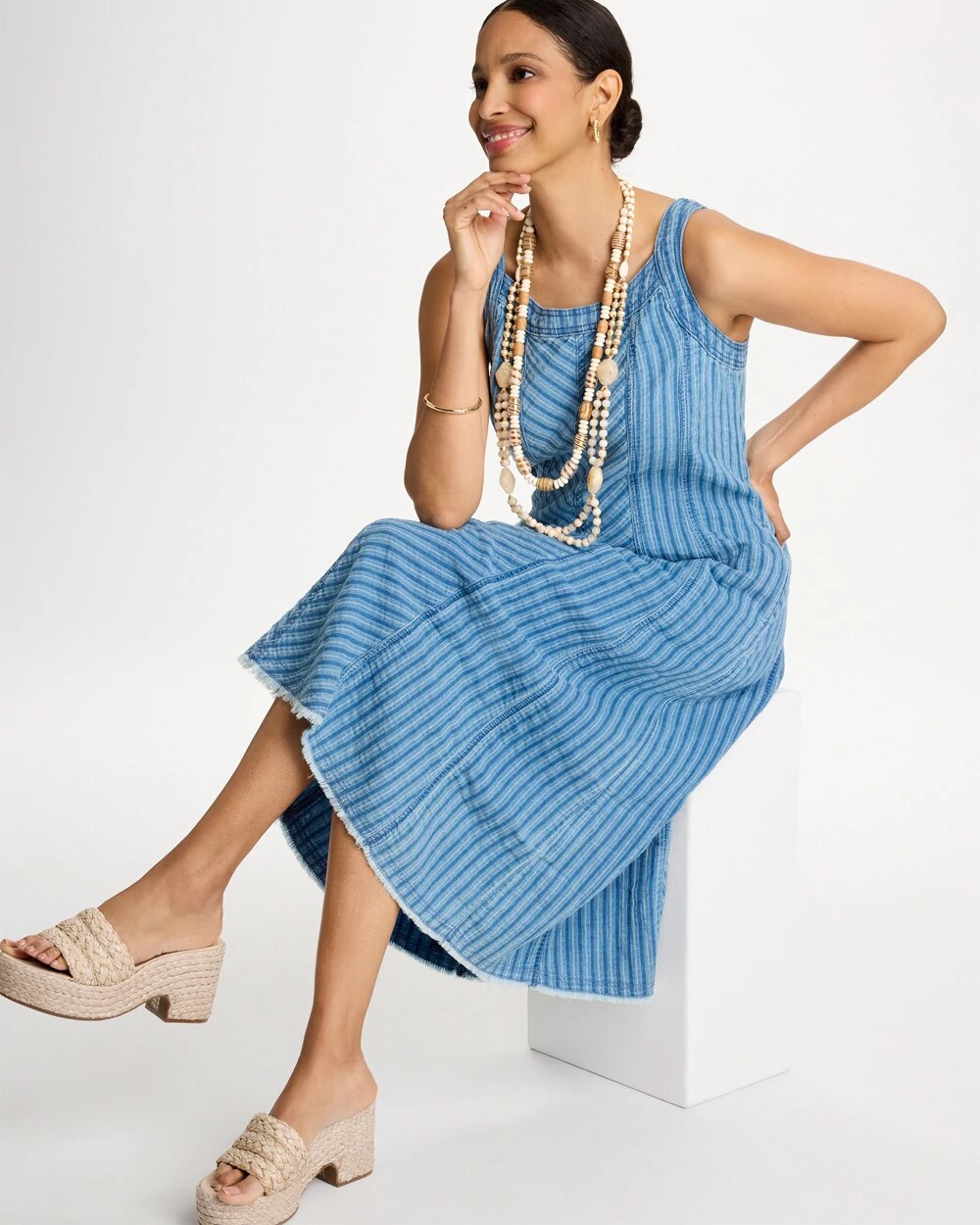 Striped Gauze Denim Dress