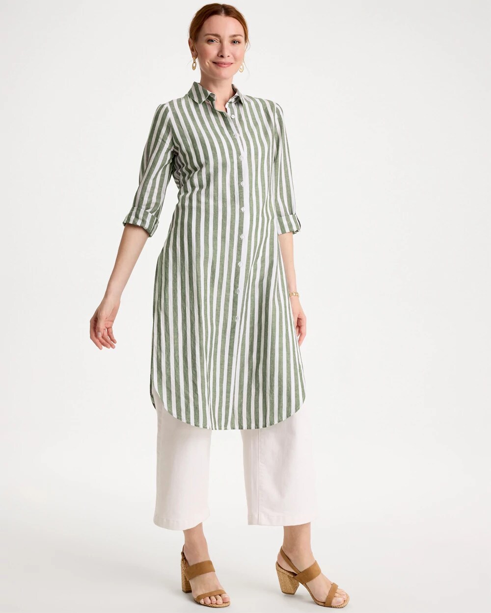 Collared Striped Linen-Cotton Duster Tunic