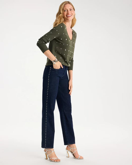 Studded Girlfriend Straight Ankle Jeans