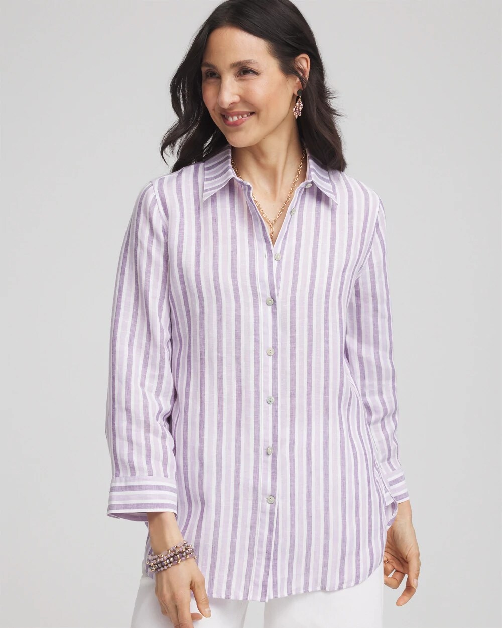 No Iron Plum Striped Linen Shirt