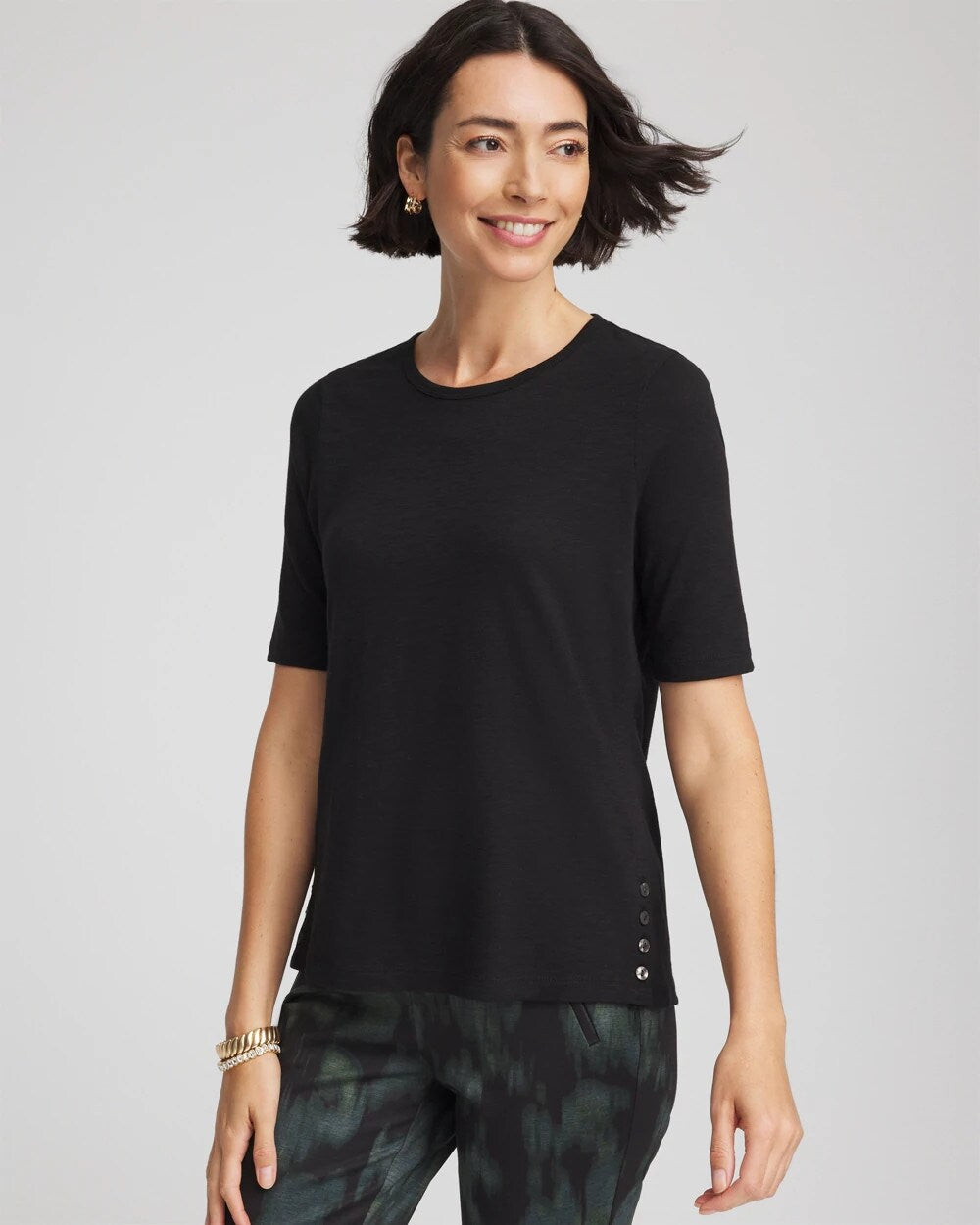 Cotton Slub Crewneck Button Tee
