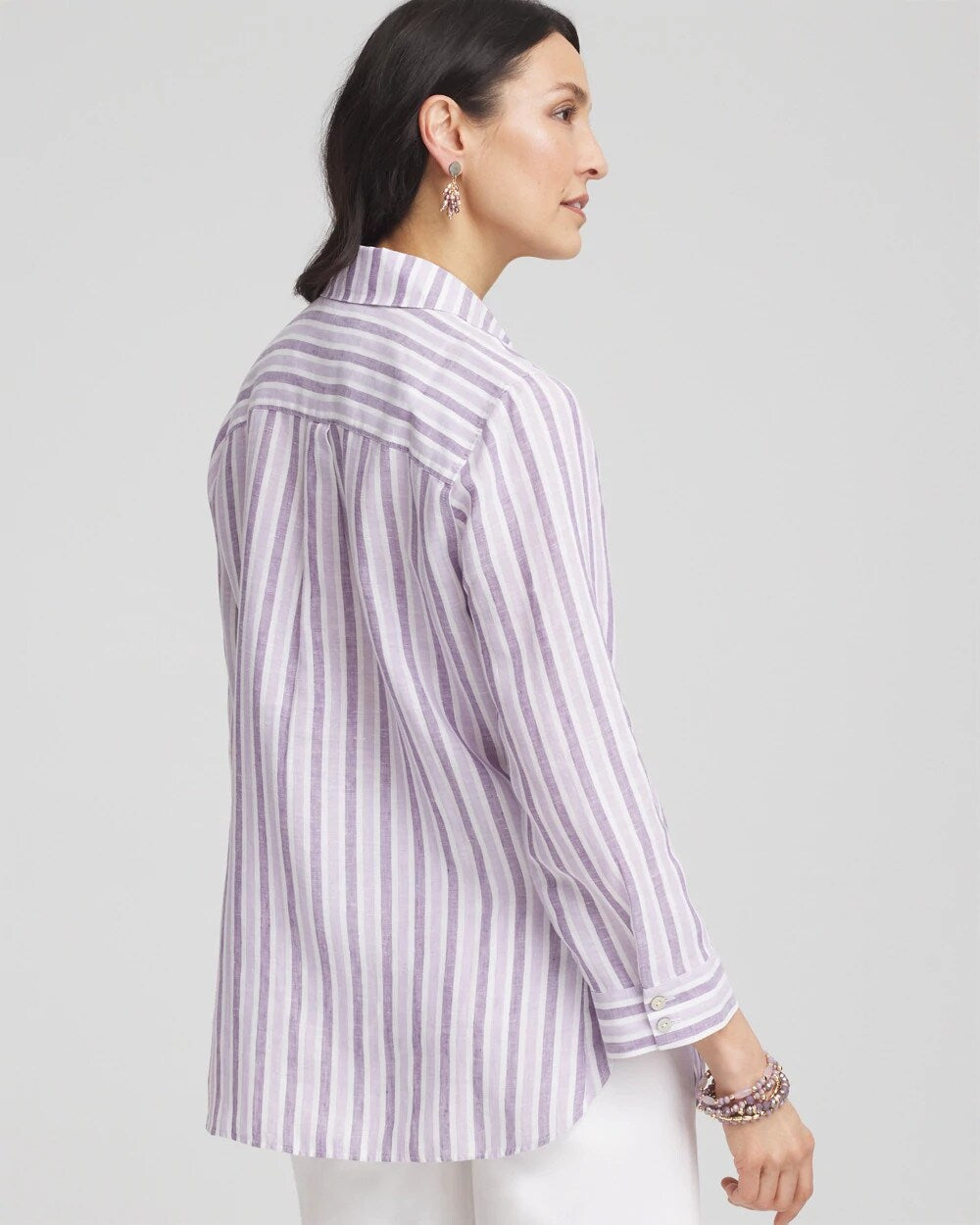 No Iron Plum Striped Linen Shirt