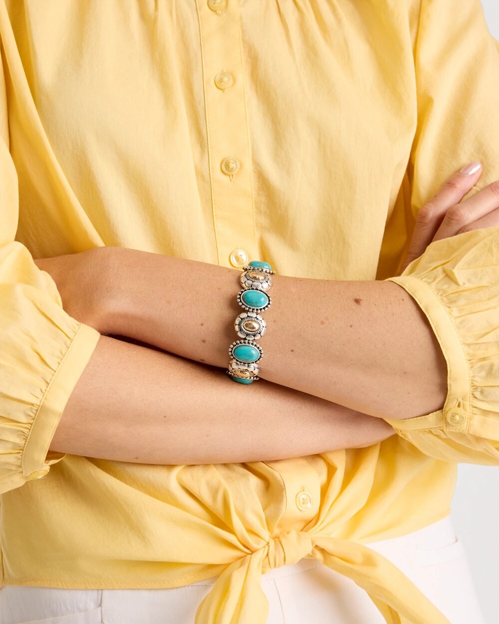 Turquoise Mixed Metal Stretch Bracelet