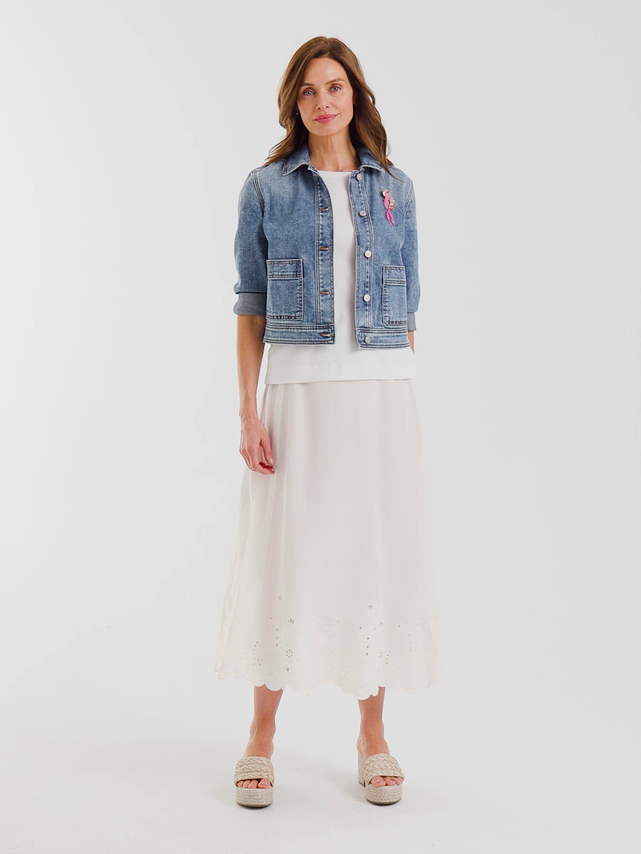 Twill Embroidered Hem Skirt