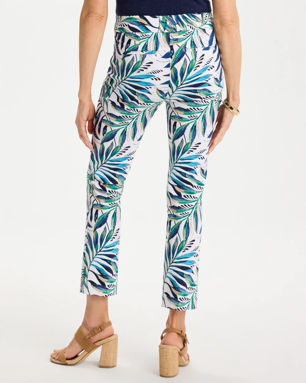 Palm Print Brigitte Slim Pull-On Crop Pant