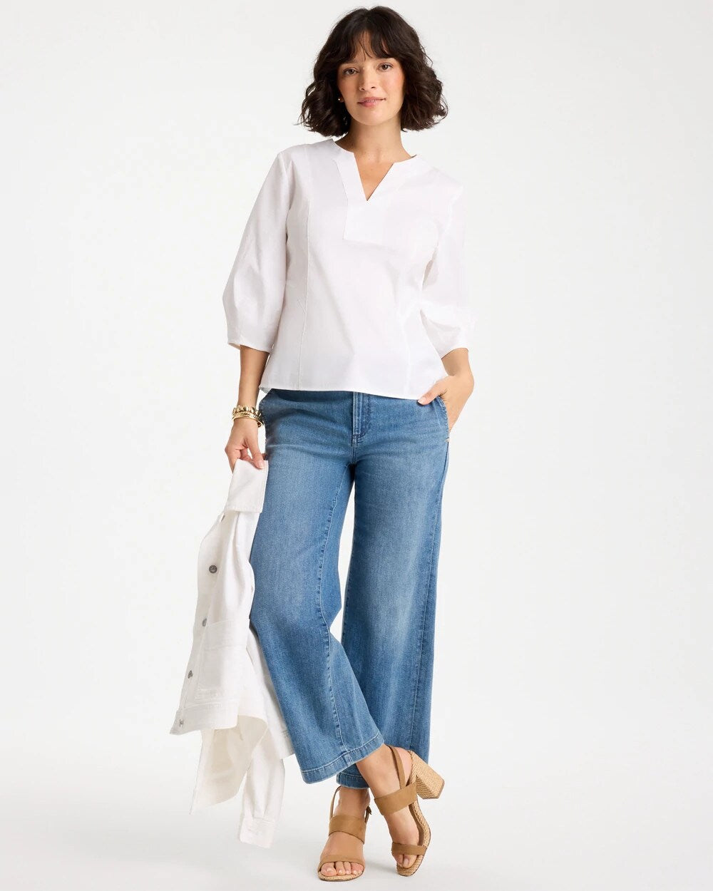 Poplin Cotton 3/4 Sleeve Popover