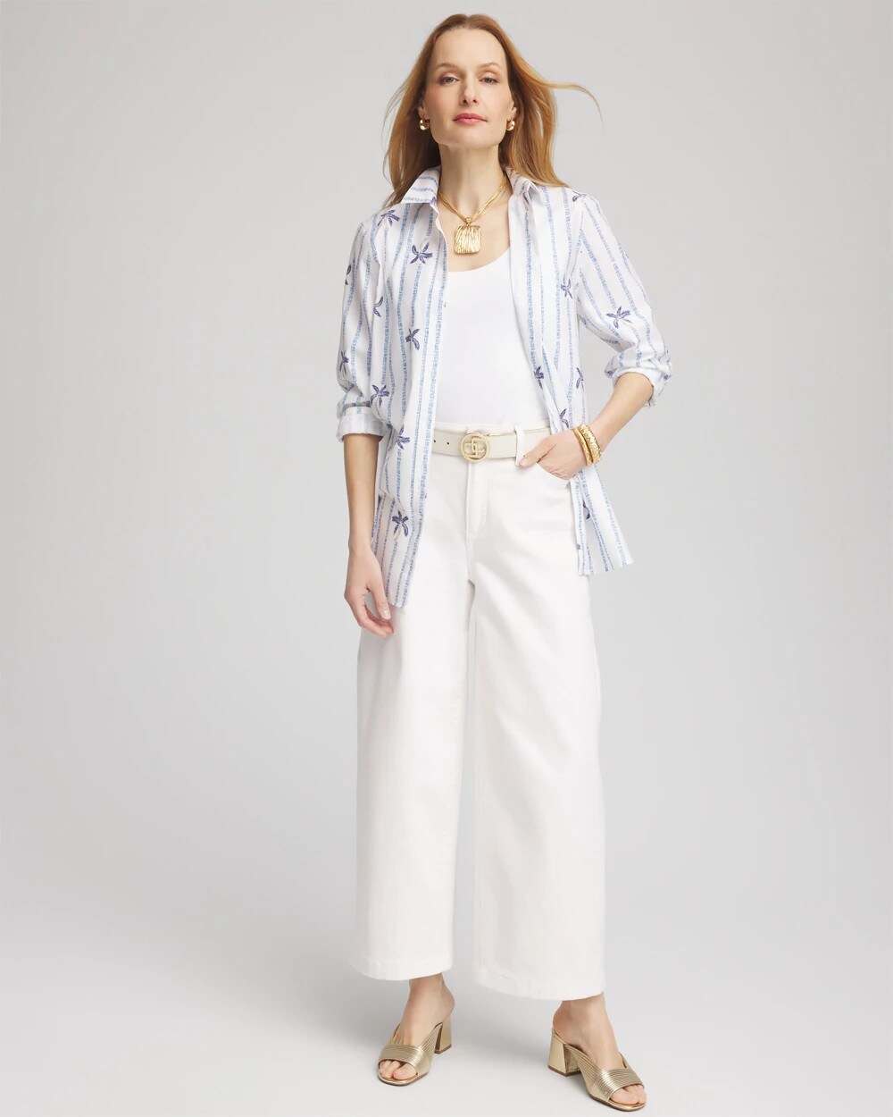 No Iron Palm Striped Sateen Shirt