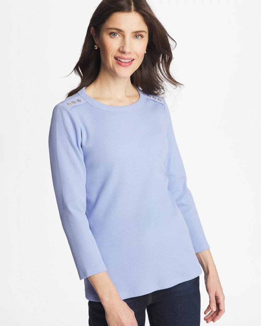 Ribbed Button Crewneck Tee