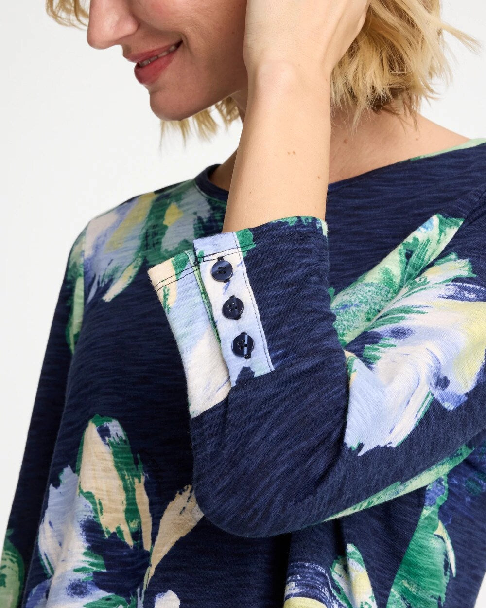 Printed Slub Button Detail Tee