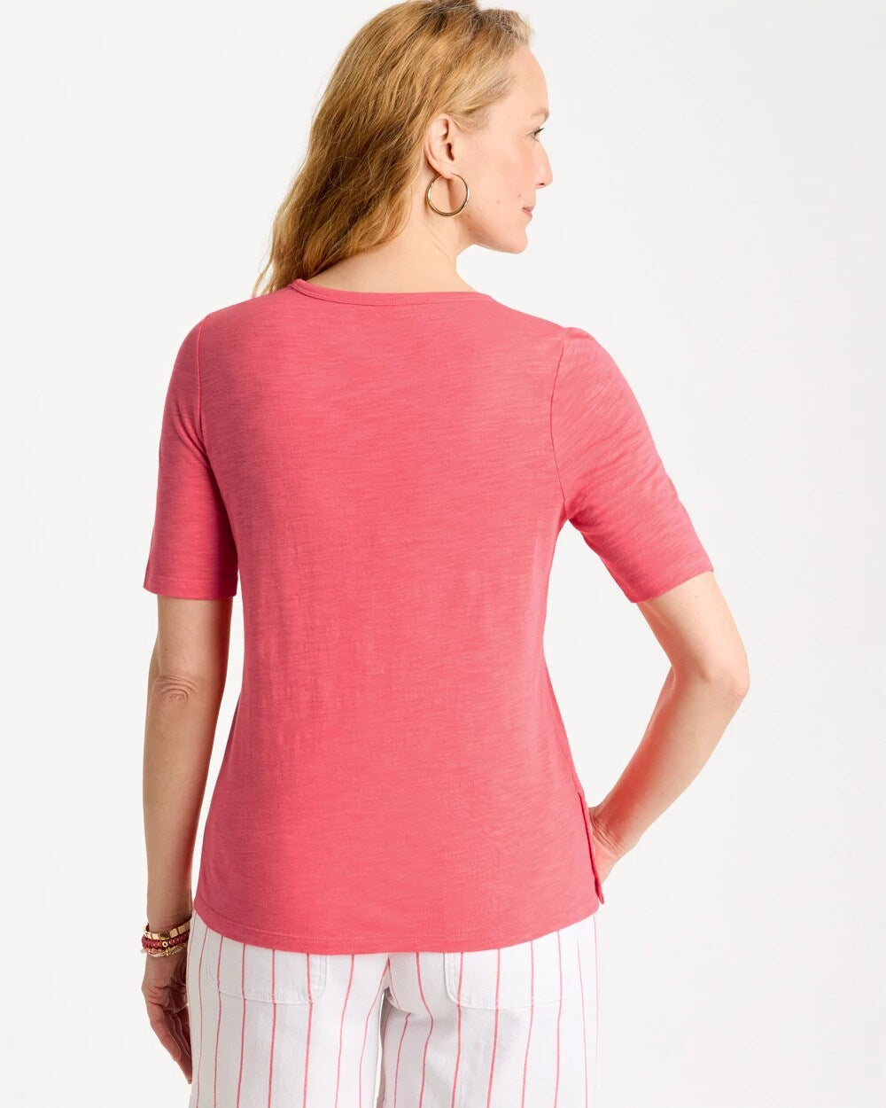 Cotton Slub Crewneck Button Tee