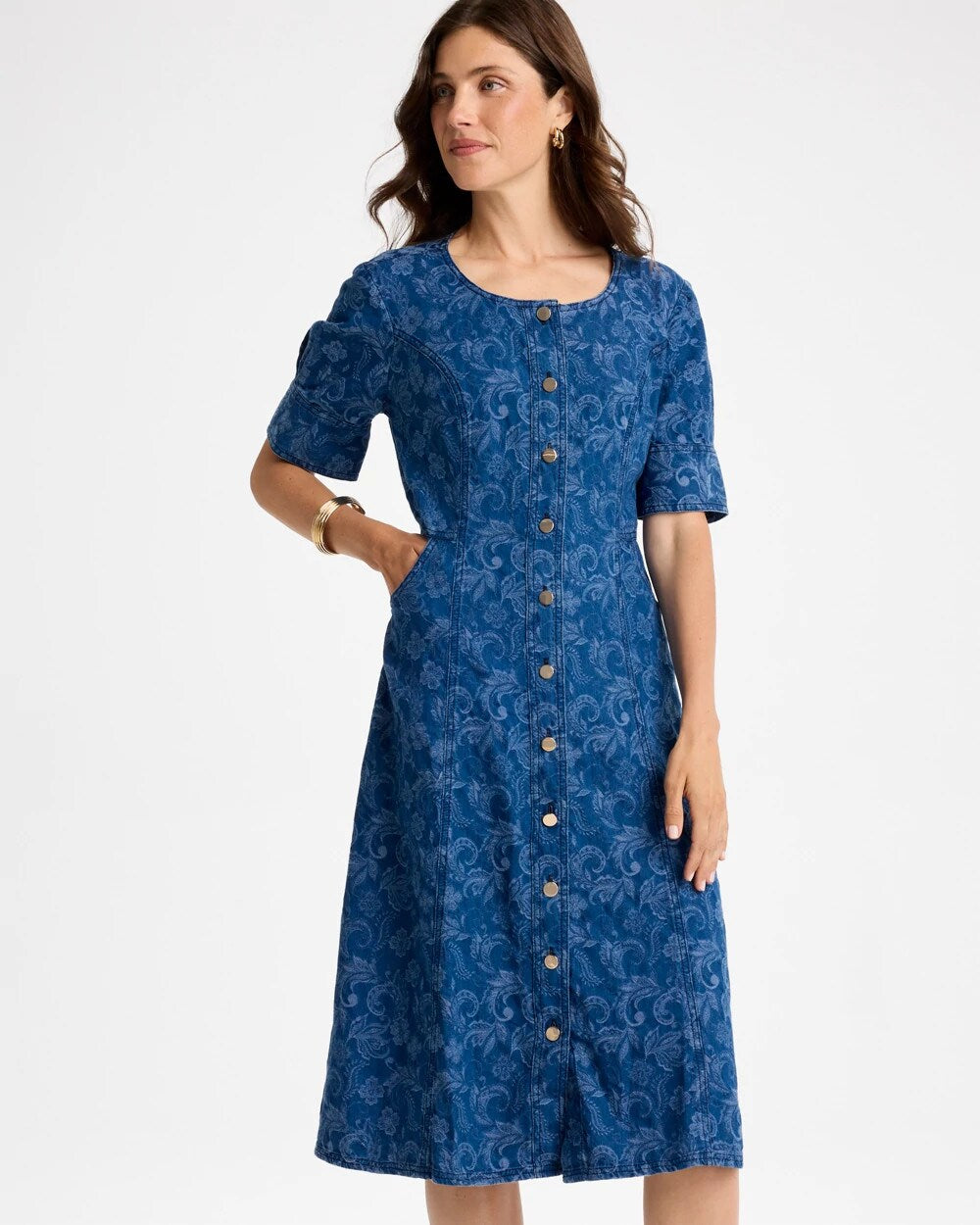 Denim Jacquard Midi Dress