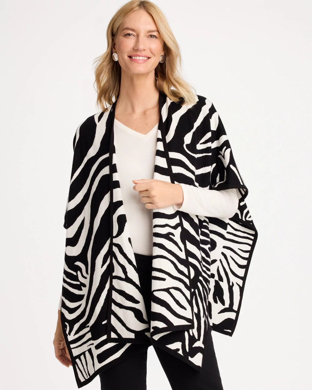 Reversible Jacquard Zebra Open-Front Ruana