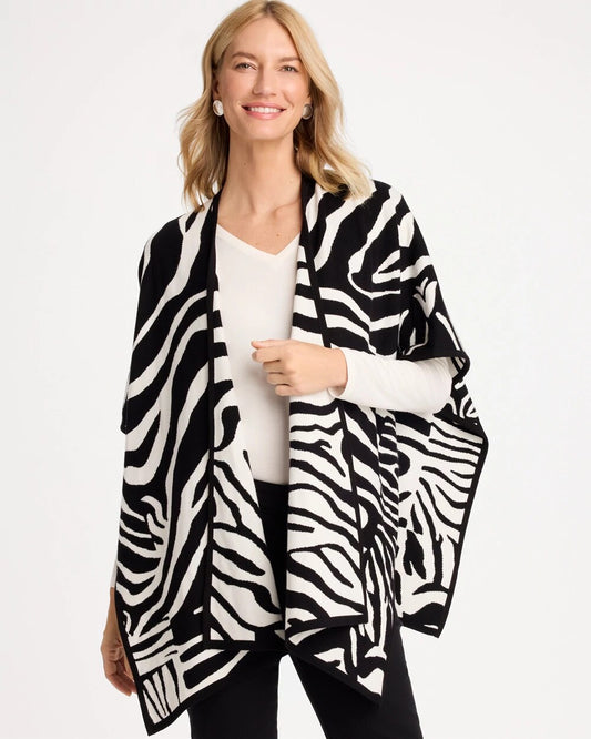 Reversible Jacquard Zebra Open-Front Ruana