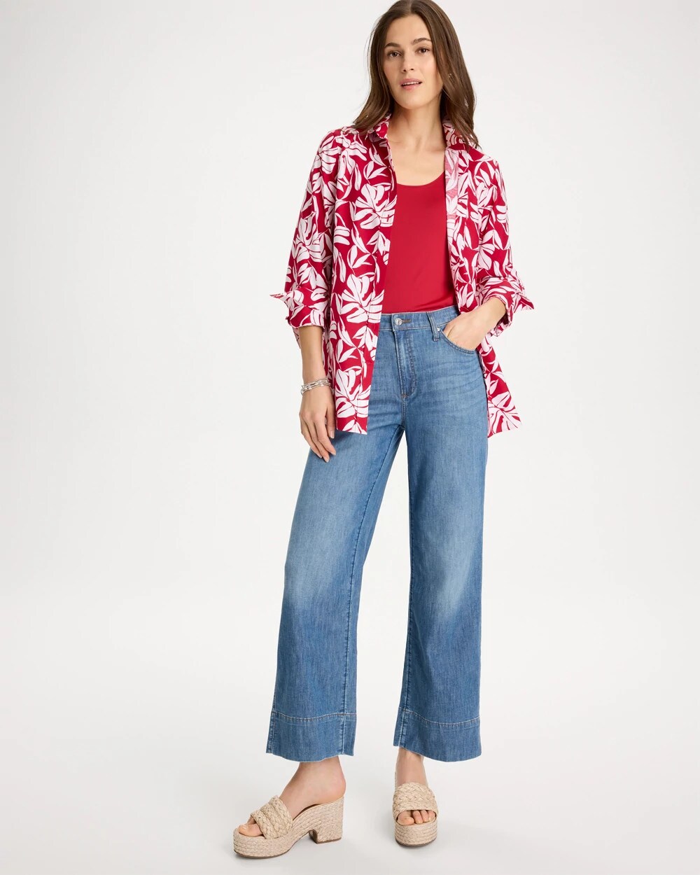 No Iron Stretch Palm Print Shirt