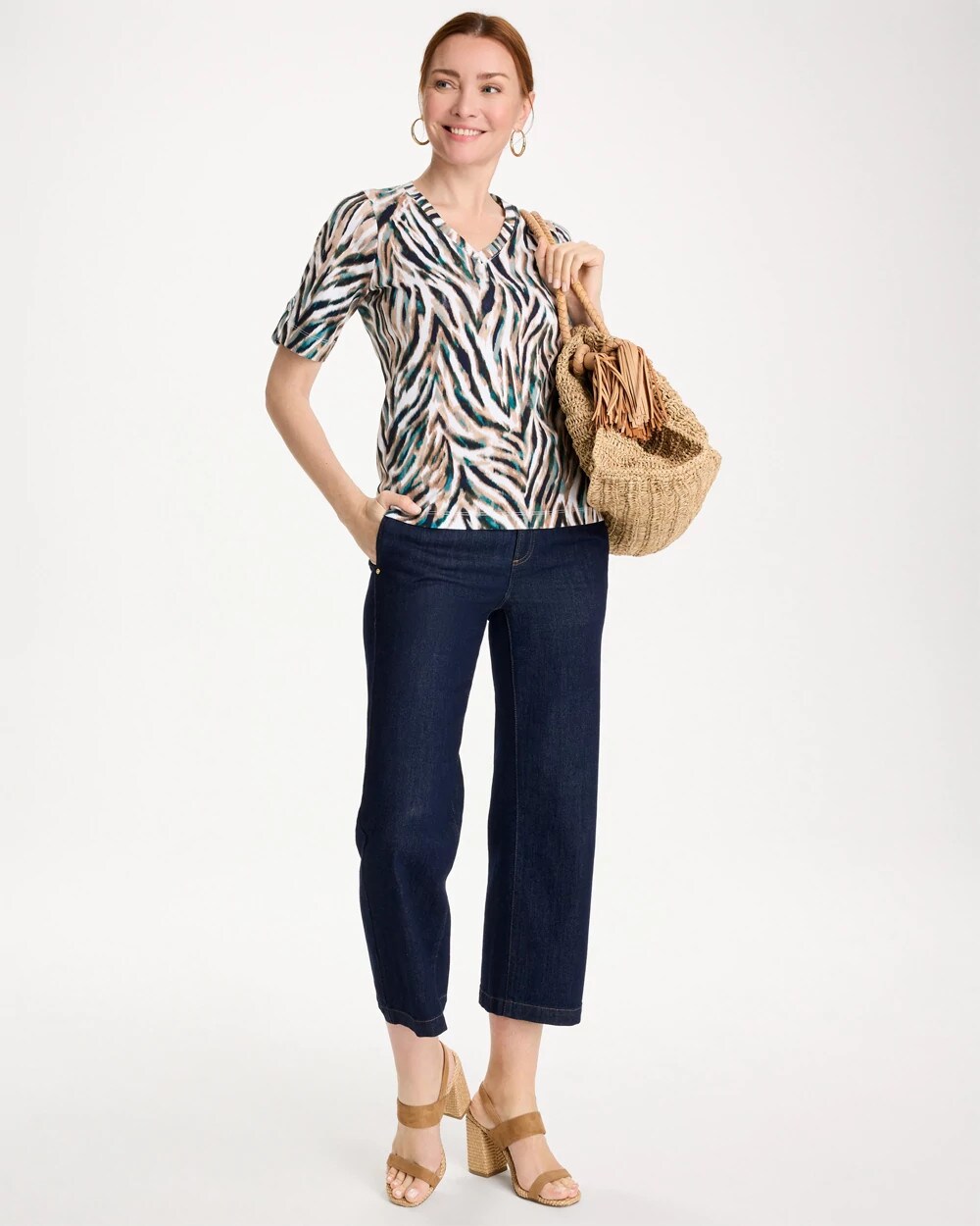 Animal Print Pima Elbow-Sleeve Tee