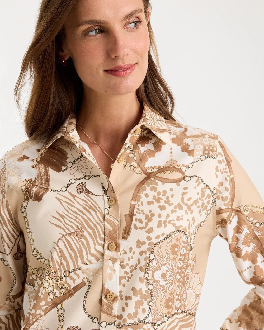 No Iron Stretch Neutral Luxe Printed Shirt
