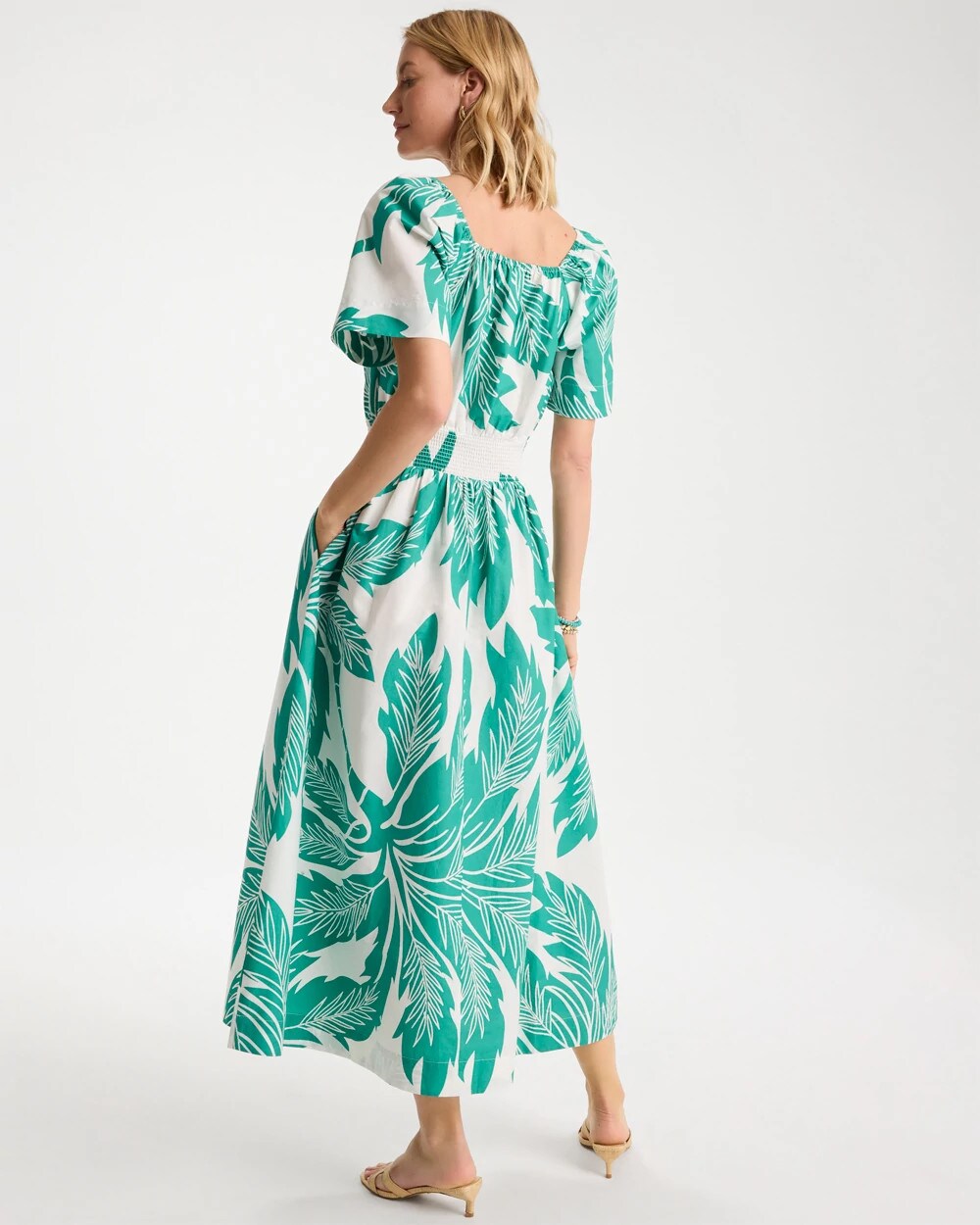 Poplin Cotton Off-Shoulder Printed Dress