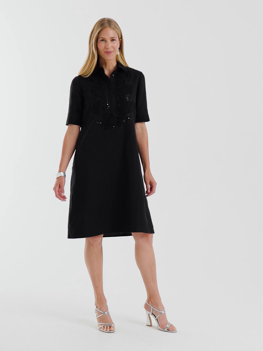 Embellished Linen Popover Dress