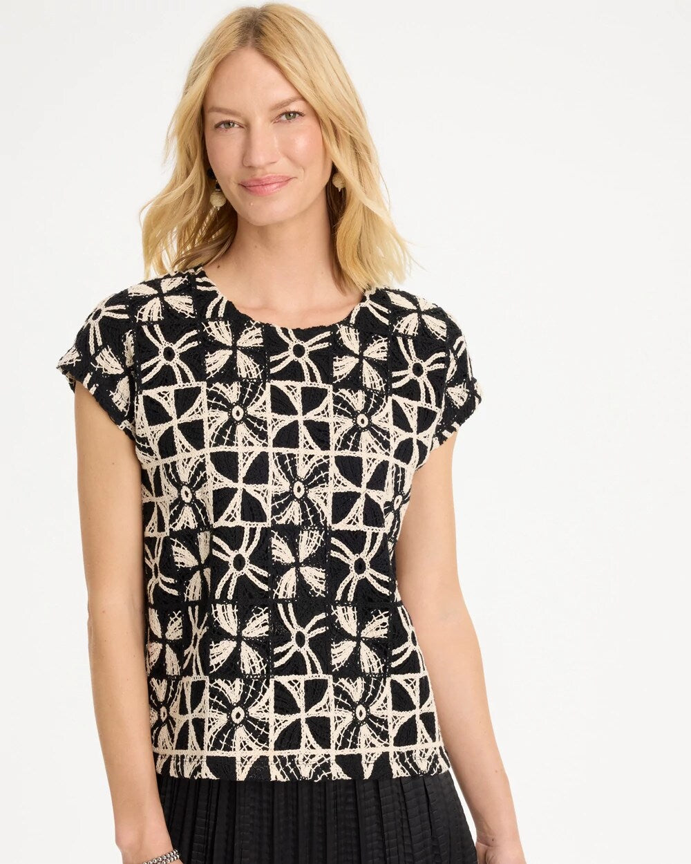 Cotton-Blend Crochet Dolman Tee