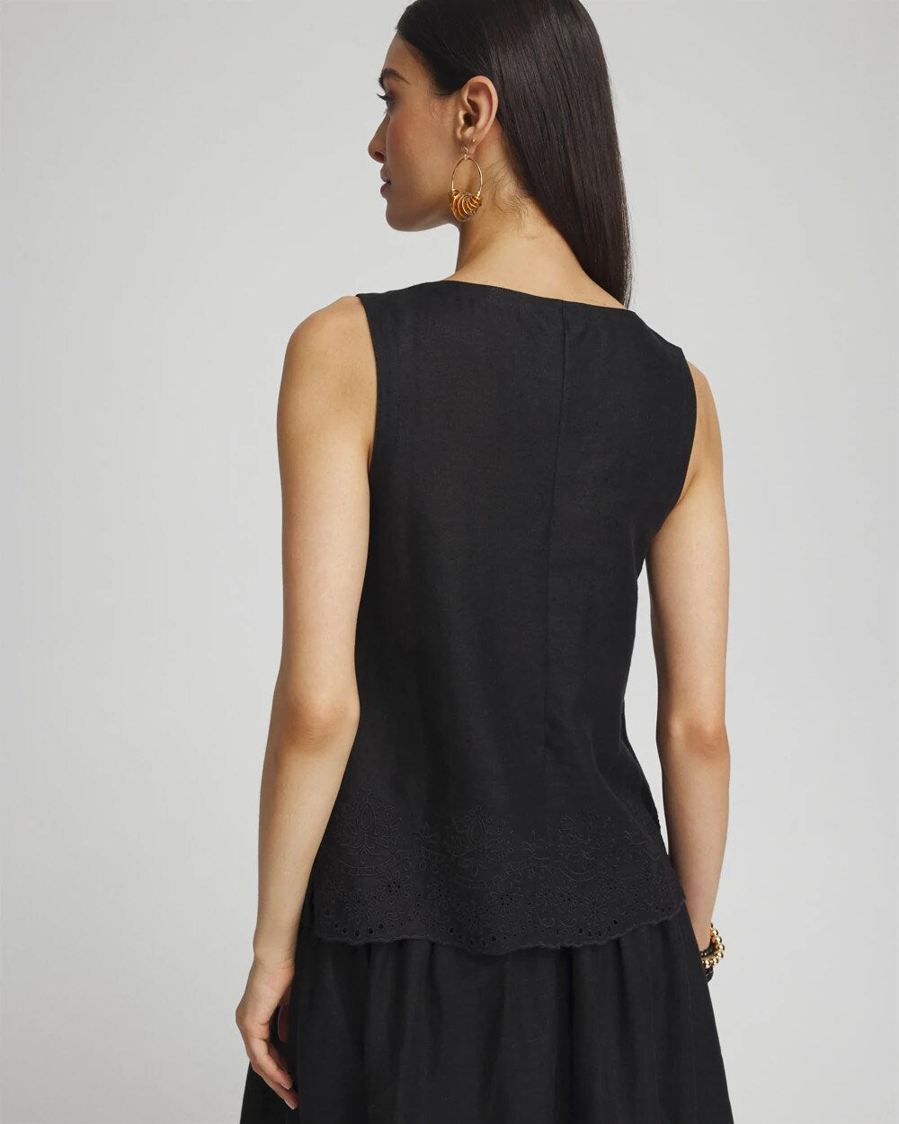 Linen Eyelet Scallop Hem Tank