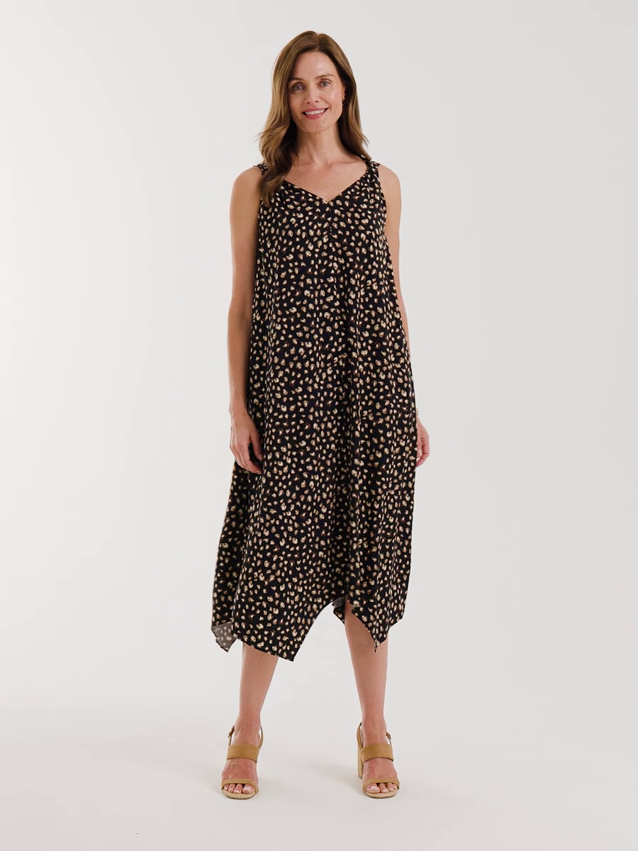 Rayon-Silk Asymmetrical Hem Dress